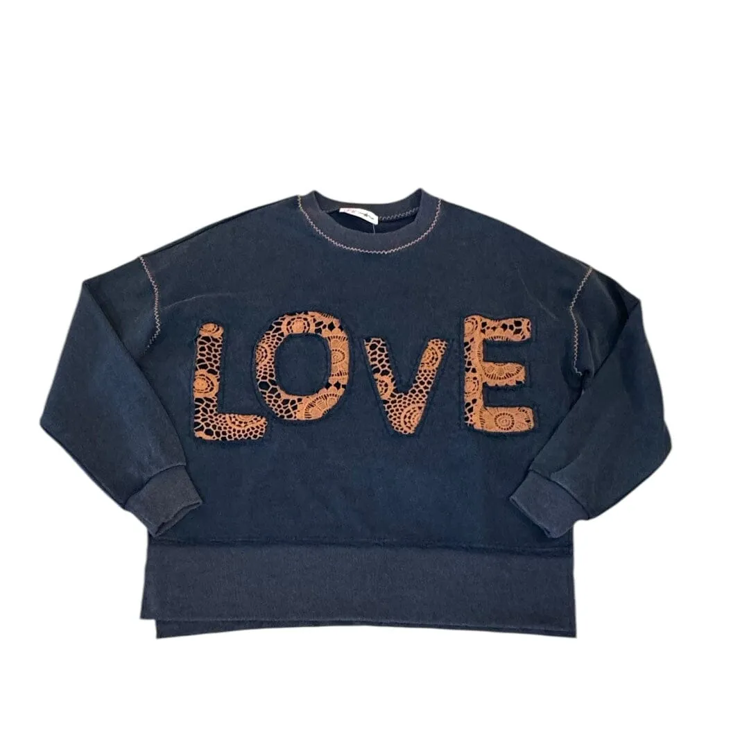 VINTAGE NAVY LACE CONTRAST LOVE SWEATSHIRT