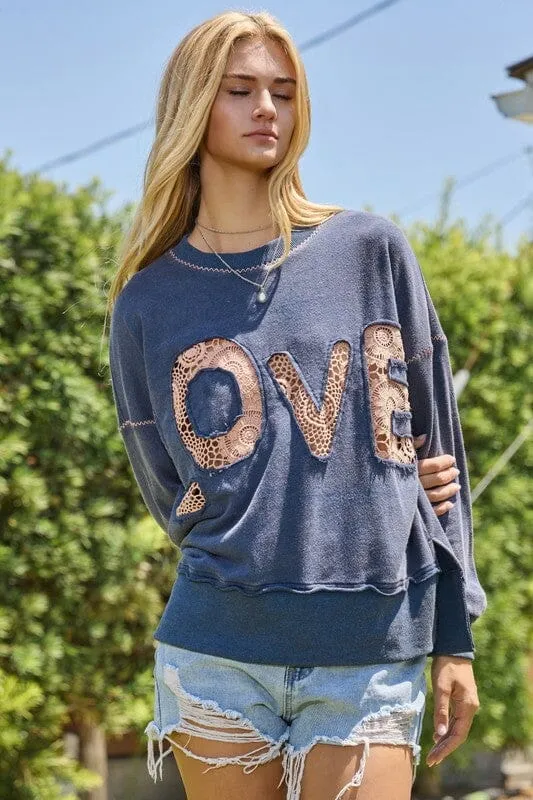 VINTAGE NAVY LACE CONTRAST LOVE SWEATSHIRT