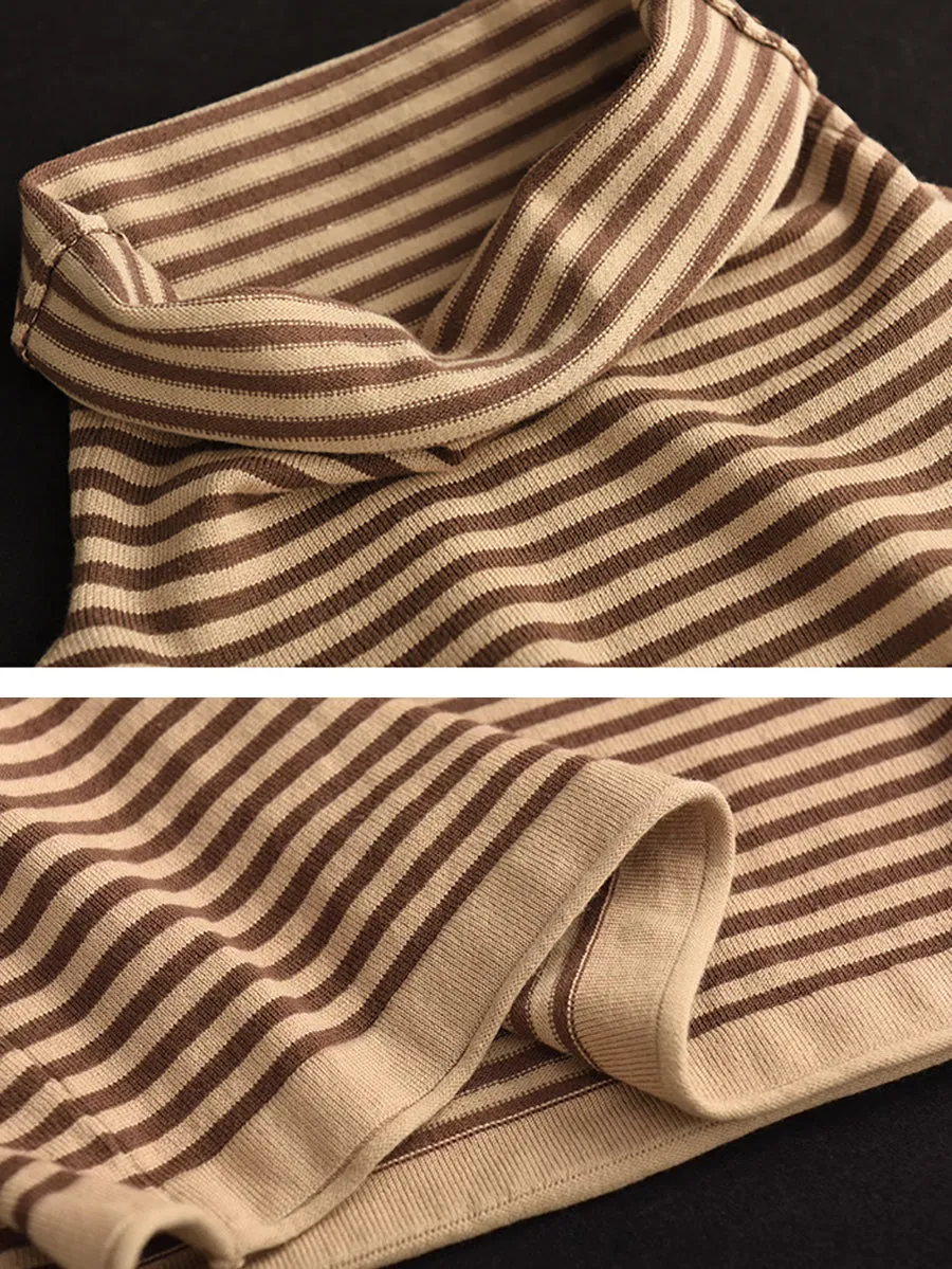 Women Casual Stripe Turtleneck Wool Warm Sweater