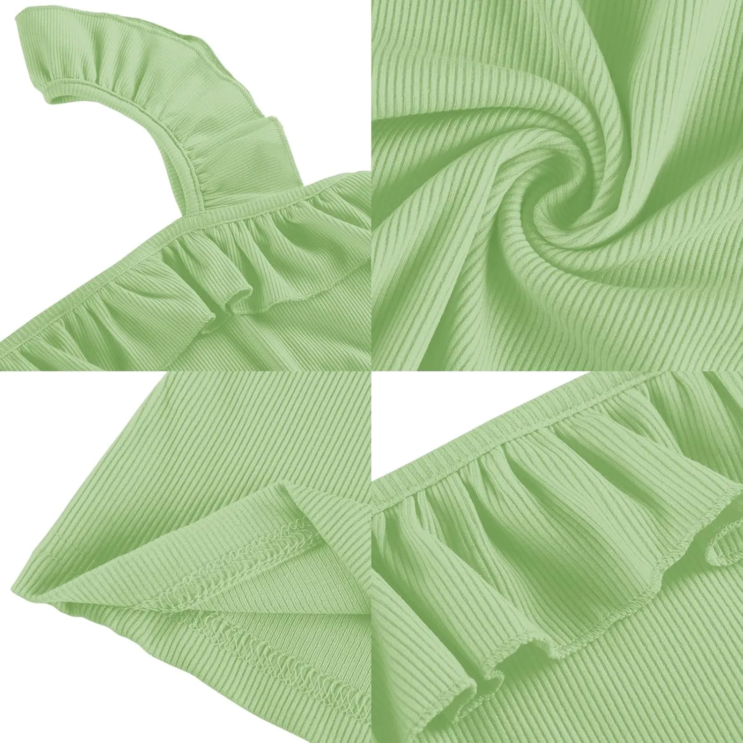 Womens Cute Sleeveless Tank Tops Ruffle Strap Square Neck Blouse Solid Color Knitted Camisole