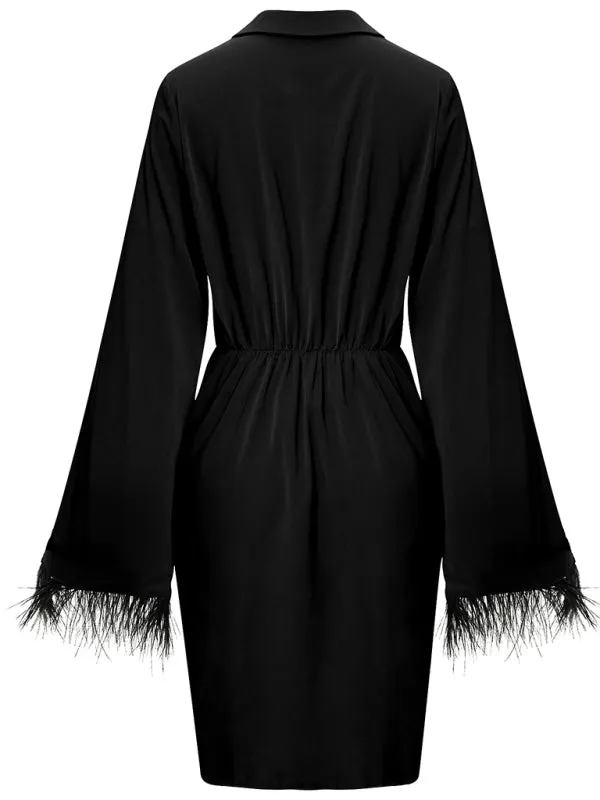 Women's fashion wool cotton cuffs Hip Wrap Dress