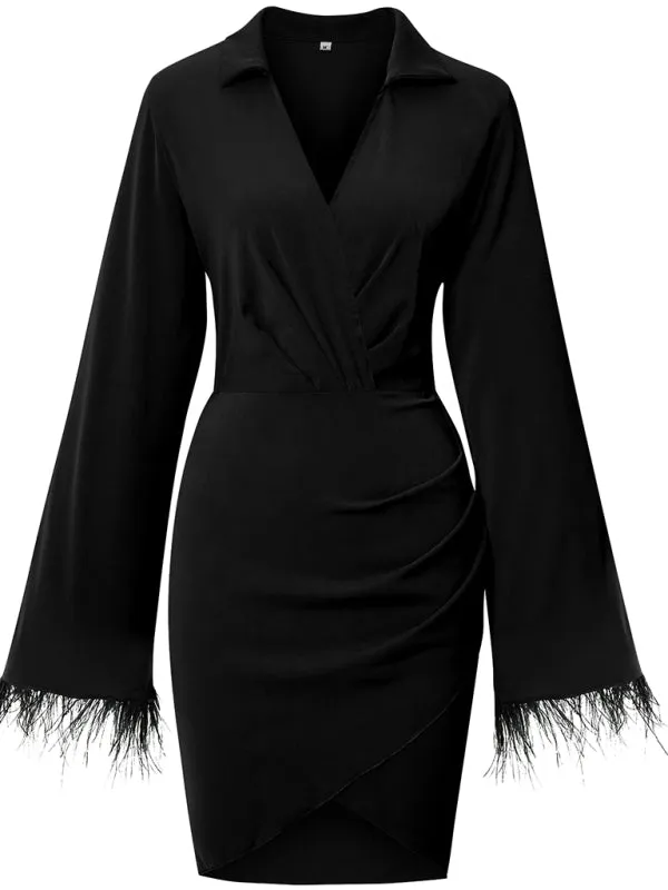 Women's fashion wool cotton cuffs Hip Wrap Dress