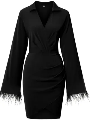 Women's fashion wool cotton cuffs Hip Wrap Dress