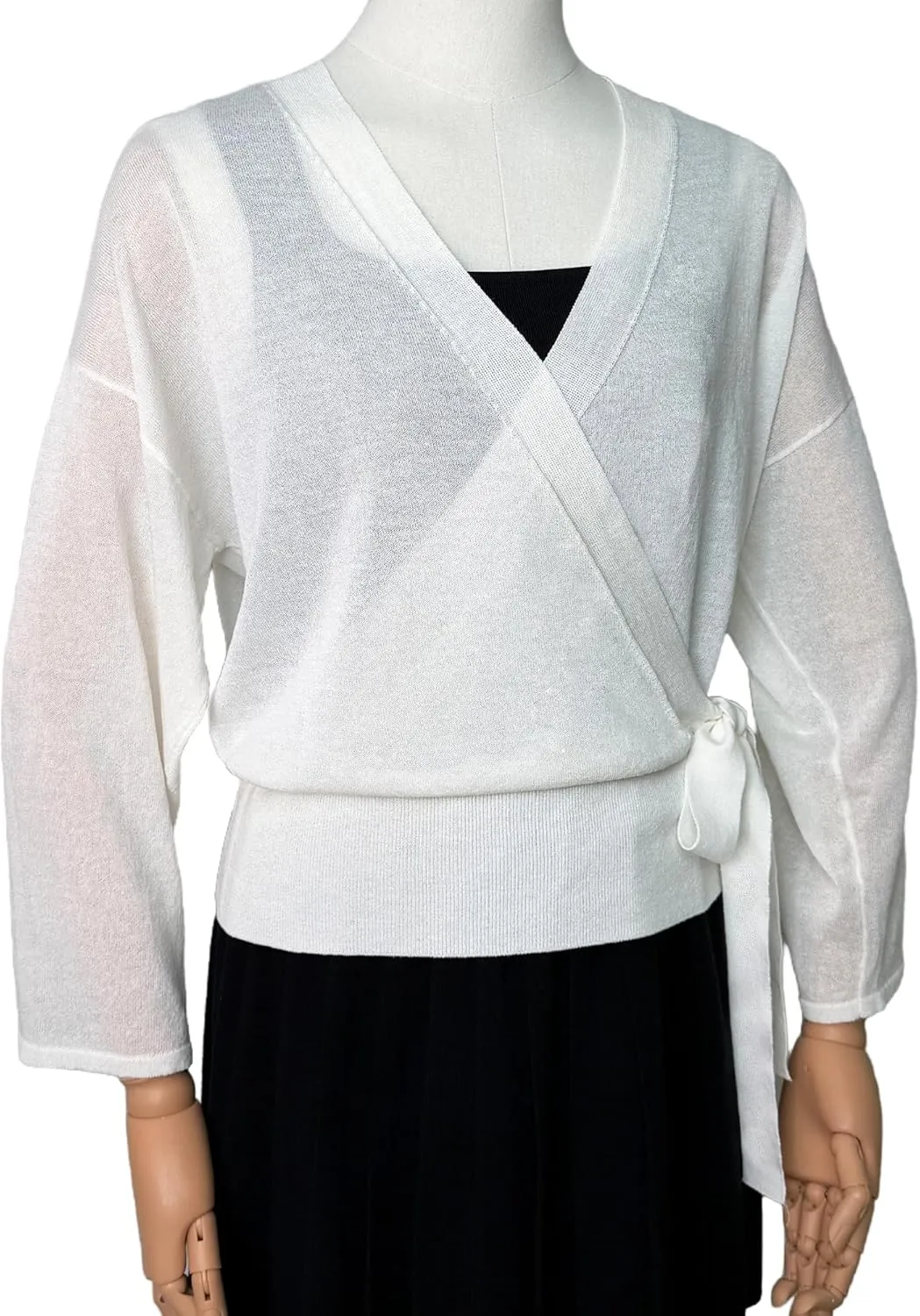 Women's Summer V Neck Wrap Sweater Pullovers 3/4 Sleeve Tie Side Lightweight Beach Knitted Tops