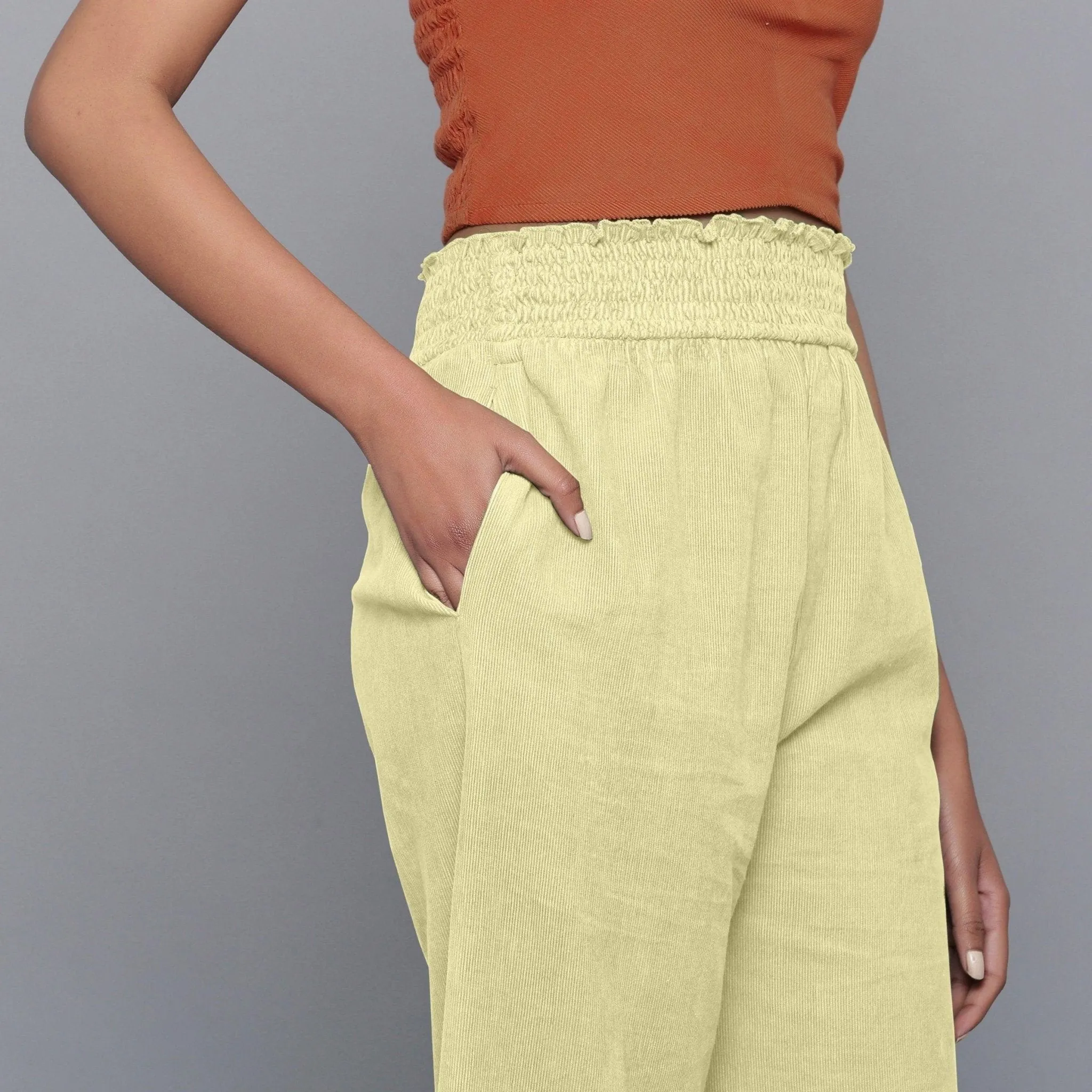 Yellow Pistachio Warm Cotton Corduroy Bootcut Pant